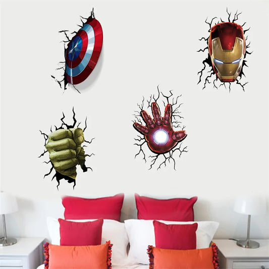Cartoon Broken Avenger Wall Stickers – 3D Superhero Mural for Kids Room
