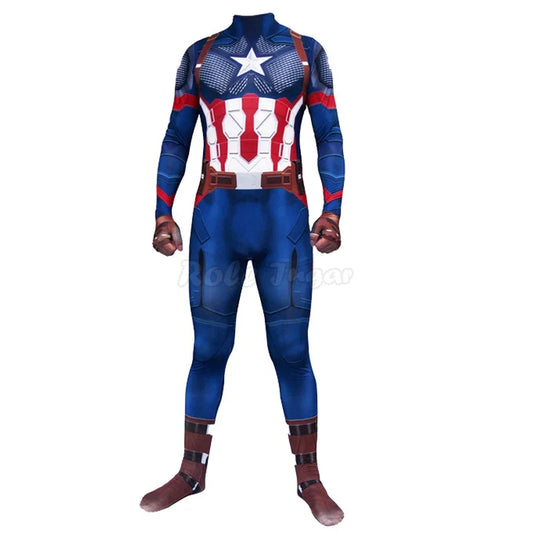 2024 New Captain America Cosplay Jumpsuit – Avengers Superhero Costume for Adults &amp; Kids