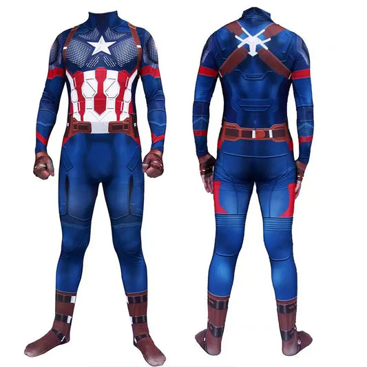 2024 New Captain America Cosplay Jumpsuit – Avengers Superhero Costume for Adults &amp; Kids