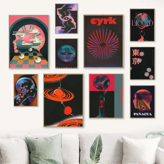 Abstract Futurism Wall Art – Dark Colorful Geometric Character Canvas Poster for Trendy Home Decor