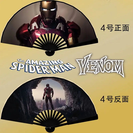 Marvel Spiderman &amp; Iron Man Double-Sided Folding Fan – Waterproof, Tear-Proof Toy for Kids
