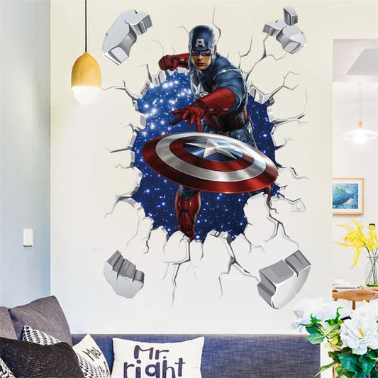 MINISO 3D Captain America Shield Wall Sticker – Avengers Marvel Mural for Kids’ Rooms
