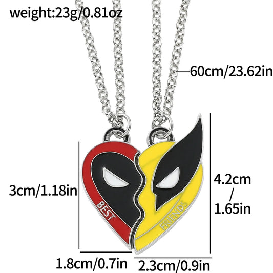 Marvel Deadpool &amp; Wolverine Best Friends Necklace Set – Split Heart Pendant for Fans