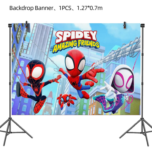 Spidey &amp; Friends Birthday Party Decoration Set – Balloons, Tableware &amp; Cake Toppers