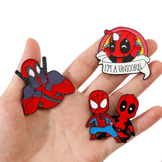 Marvel Kawaii Superhero Enamel Pins Set – Deadpool, Wolverine &amp; Spider-Man Lapel Badges for Fans