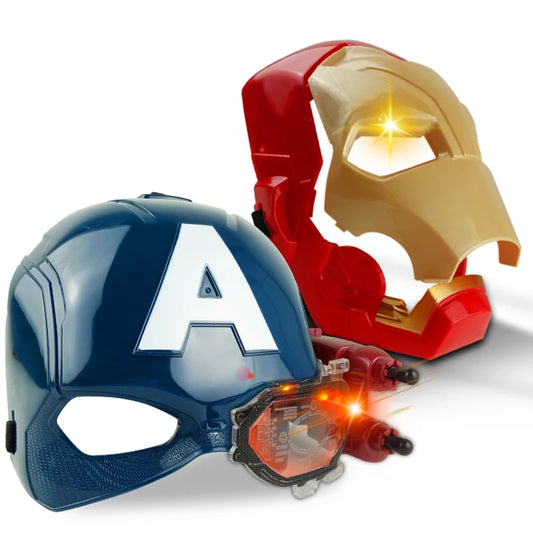 Iron Man &amp; Captain America Helmet Toy – Luminous Cosplay Mask with Soft Bullet Launcher
