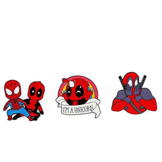 Marvel Kawaii Superhero Enamel Pins Set – Deadpool, Wolverine &amp; Spider-Man Lapel Badges for Fans