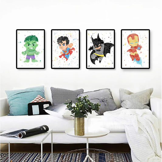 MINISO Marvel Iron Man &amp; Spider-Man Canvas Poster – Superhero Wall Art for Kids' Rooms