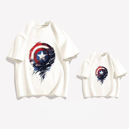 Marvel Captain America Shield Graphic T-shirt – Cotton Oversized Tee for Men &amp; Kids