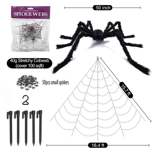 Giant 5M Spider Web with 75cm Plush Spider – Halloween Party Decoration Set