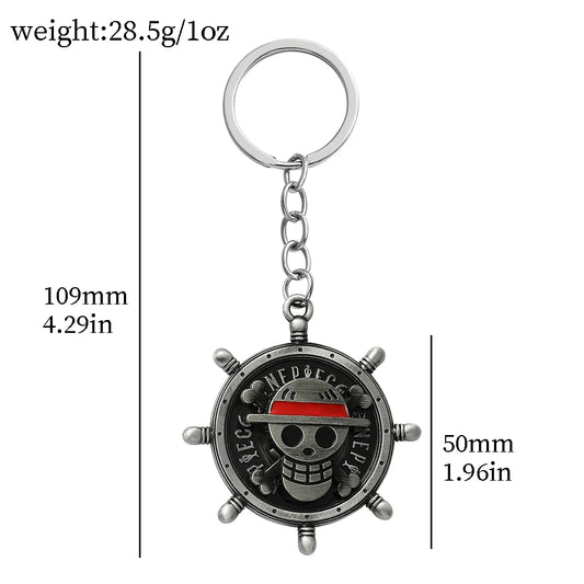One Piece Monkey D. Luffy Pirate Skull Rudder Keychain – Rotatable Metal Pendant for Kids & Anime Fans
