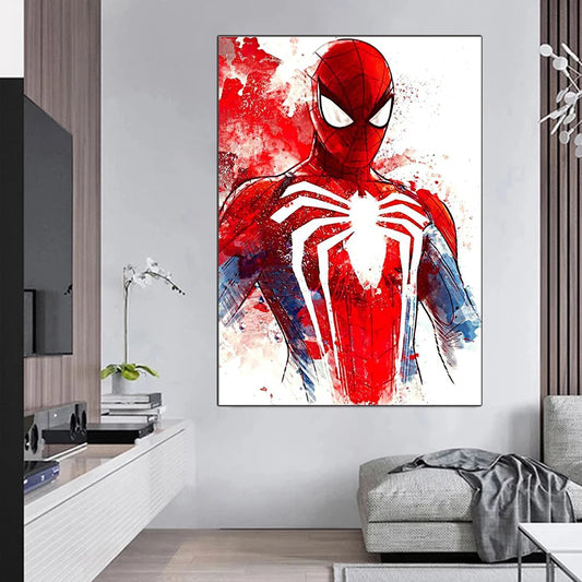MINISO Marvel Movie Watercolor Spider-Man Canvas Poster – Superhero Wall Art for Modern Home Decor