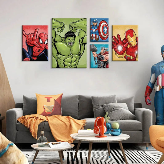 Marvel Avengers Classic Movie Wall Art – Iron Man, Spider-Man, Hulk &amp; Captain America Canvas Posters
