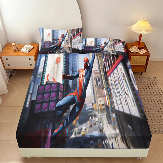 Spider Man Marvel 100% Polyester With Pillowcas Bedding Set  Fitted Sheet Bed Cover Full 3D Printed Children'S