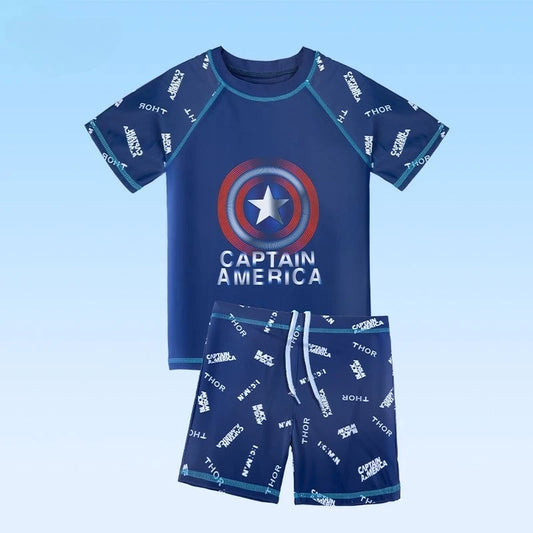 Marvel Captain America Boys' Summer Swimsuit Set – Soft, Quick-Drying Cartoon Swimwear