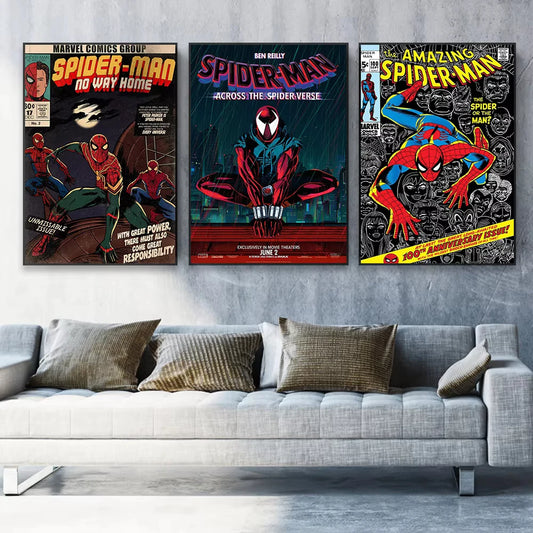 Disney Classic Poster Spiderman Prints – Vintage Avengers Canvas Wall Art