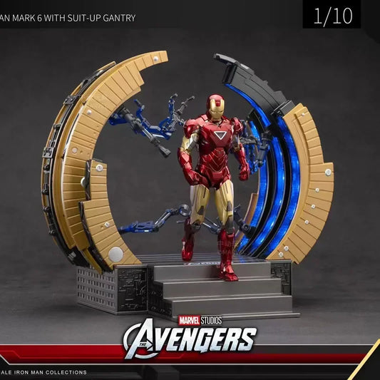 Genuine ZD Marvel Iron Man MK6 with Suit-Up Gantry – LED Light Action Figure Model