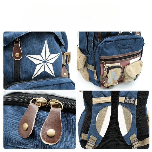 Marvel Avengers Cartoon Backpack – Deadpool &amp; Captain America High-Capacity Travel Bag
