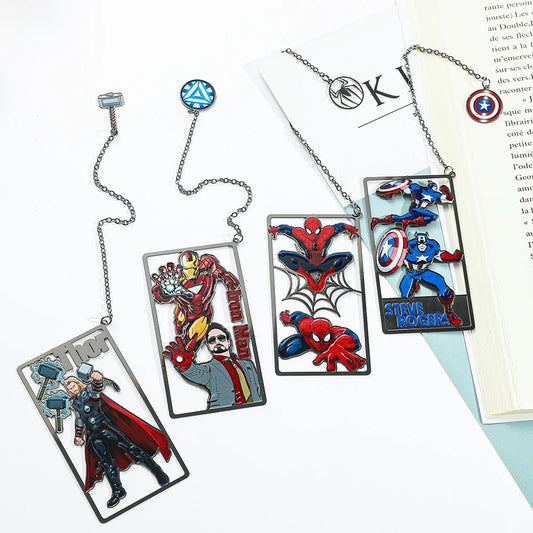 Marvel Superhero Metal Bookmark – Spider-Man, Iron Man, Thor & Captain America with Tassel