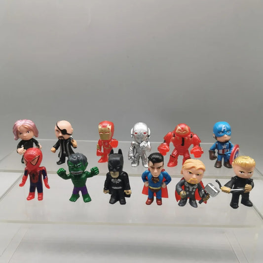 12Pcs/Set Marvel Avengers Mini Hulk Thor Spider Man Action Figure Hobby Doll Handmade Model Toys For Children Fans Xmas Gifts