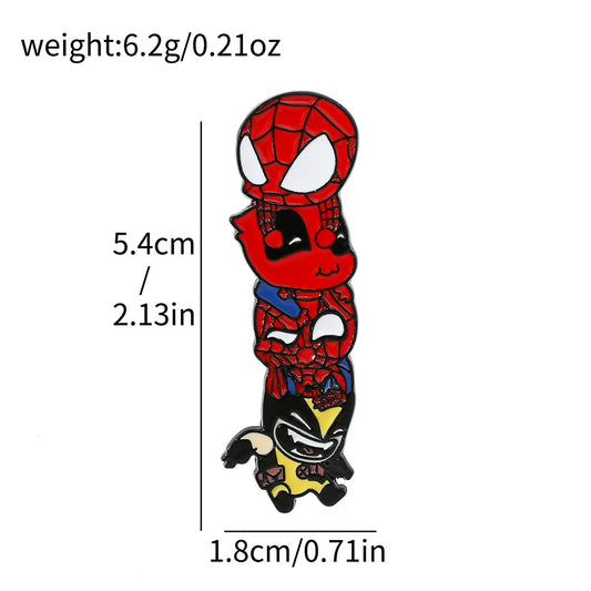 Marvel Superhero Enamel Pins – Funny Spider-Man, Deadpool &amp; Wolverine Metal Brooch Set