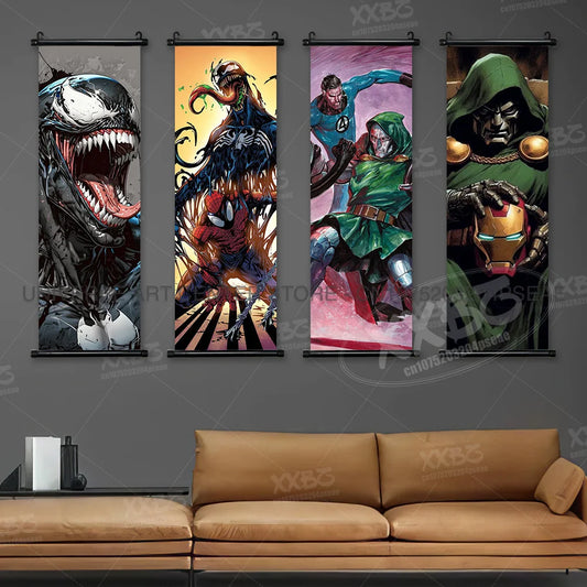 Marvel Scroll Wall Art – Black Panther, Venom, Spider-Man, Wolverine &amp; Avengers Decor