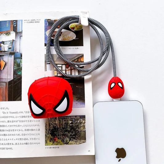 Marvel Avengers Spiderman iPhone Charger Protective Case – 18W/20W Cartoon Cable Bite Sleeve Cover for Data Cable