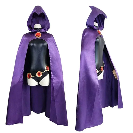 Teen Titans Raven Cosplay Costume – Full Superhero Jumpsuit with Cloak &amp; Accessories