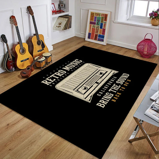 Retro Music Rugs – Vintage Guitar 3D Printed Carpet for Home &amp; Bedroom Decor