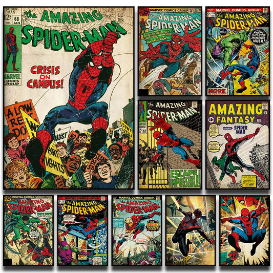 Marvel Super Hero Decorative Painting – Retro Spider-Man Art Poster for Kids’ Room &amp; Home Decor