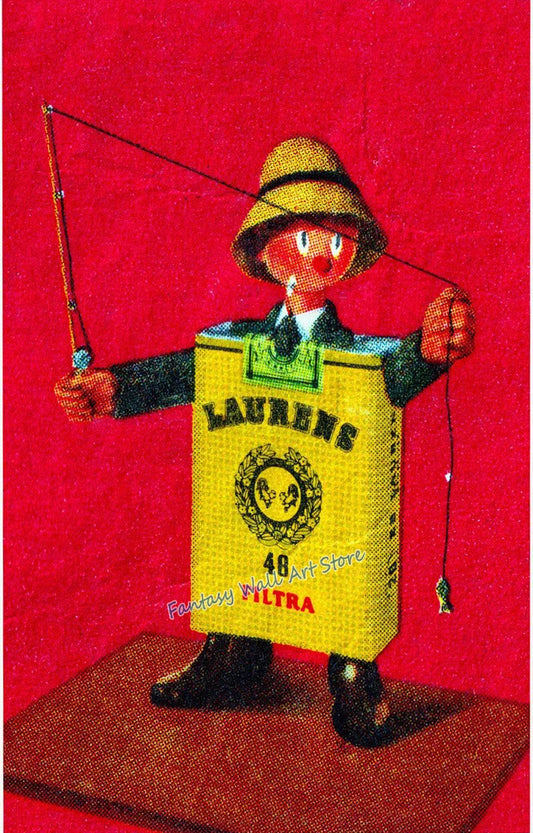 Vintage Matchbox Poster Canvas Art – Fisherman, Chef, Policeman, Guitar Player, Soldier Retro Wall Decor