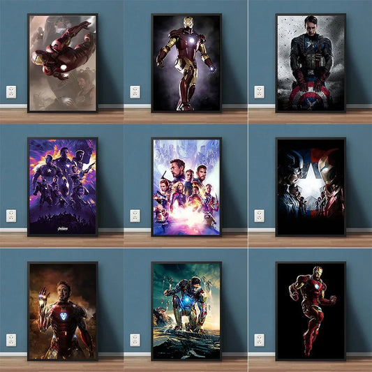 MINISO Marvel Superheroes Canvas Art – Spider‑Man, Iron Man &amp; Hulk Wall Mural Poster