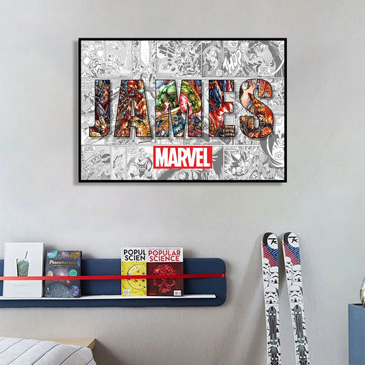 MINISO Marvel Custom Name Canvas Poster – Personalized Wall Art for Home &amp; Gifts