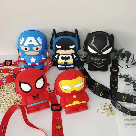 Cartoon Marvel Series Silicone Coin Purse – Iron Man, Spider-Man, Captain America &amp; Black Panther Crossbody Wallet Bag
