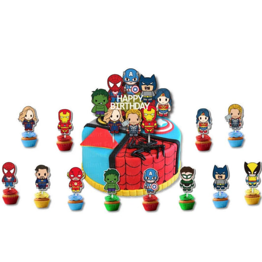 13-Piece Avengers Cake Topper Set – Superhero Birthday Party Cupcake Decorations