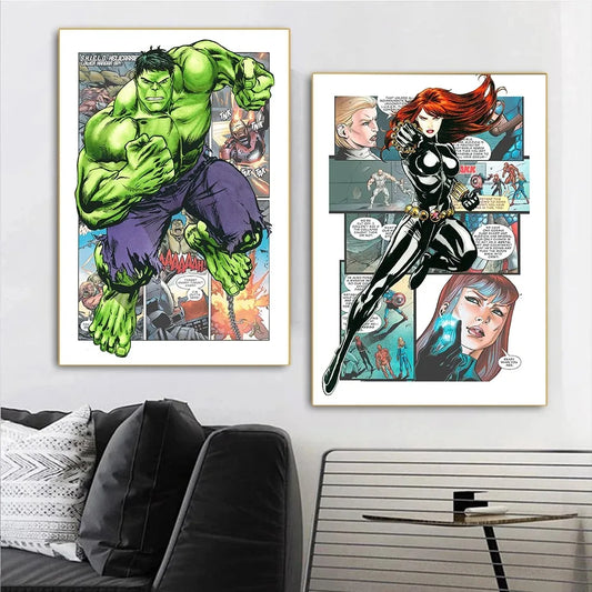 MINISO Marvel Wall Art Poster – Spider-Man, Iron Man, Hulk &amp; Thor Canvas Prints