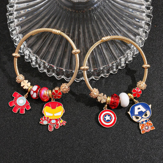Marvel Superhero Iron Man Captain America Pendant Bead Bracelet Suitable as a Gift for Marvel Fans
