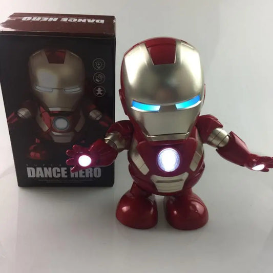 19cm Iron Man Dancing Robot Figure – LED Sound Toy for Kids