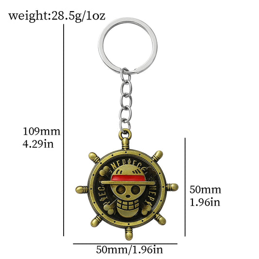 One Piece Monkey D. Luffy Pirate Skull Rudder Keychain – Rotatable Metal Pendant for Kids & Anime Fans