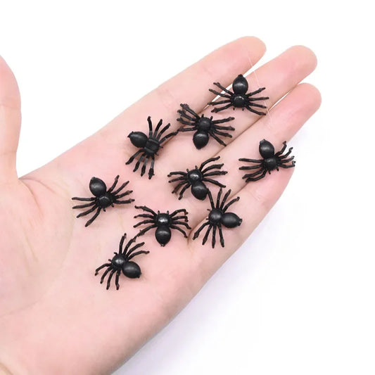 50pcs Black Spider Halloween Decorations – Haunted House Web Party Simulation Toy Set