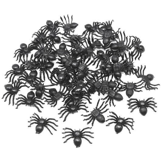 50pcs Black Spider Halloween Decorations – Haunted House Web Party Simulation Toy Set