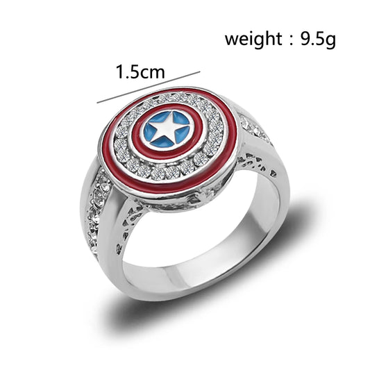 Superhero Captain America Shield Logo Rings – Vintage Marvel Jewelry Gift for Fans