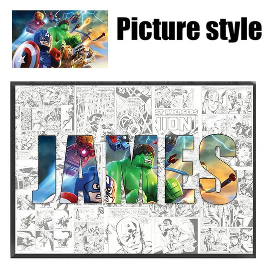 Personalised Marvel Superhero Name Word Art Print – Custom Avengers Canvas Wall Poster