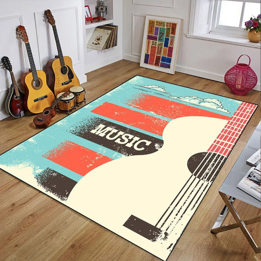 Retro Music Rugs – Vintage Guitar 3D Printed Carpet for Home &amp; Bedroom Decor