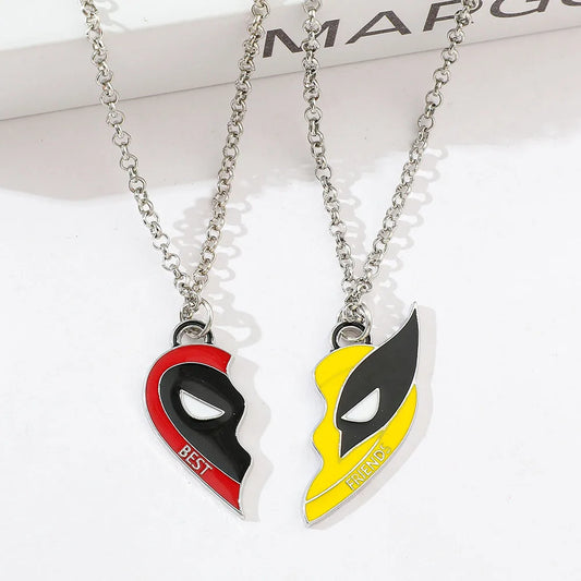 Deadpool &amp; Wolverine Split Heart Necklace Set – Best Friends Marvel Pendant Keychain