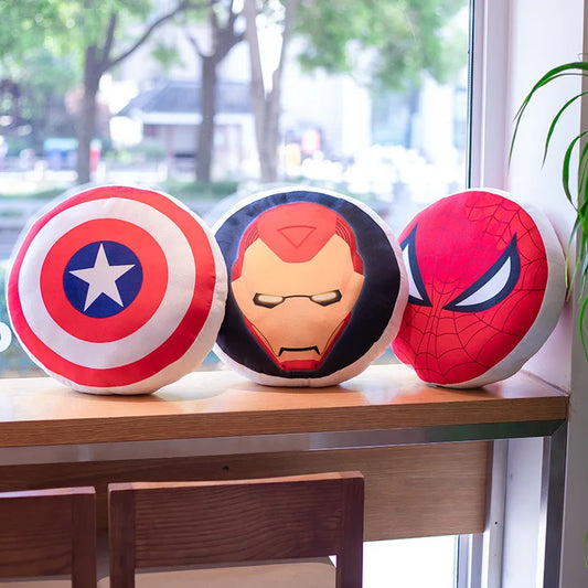 Marvel Avengers Round Plush Pillow – Captain America Shield &amp; Spider-Man Cushion