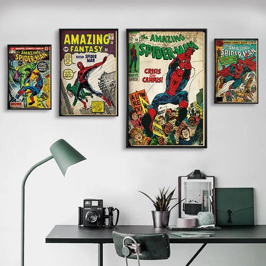 Marvel Super Hero Decorative Painting – Retro Spider-Man Art Poster for Kids’ Room &amp; Home Decor