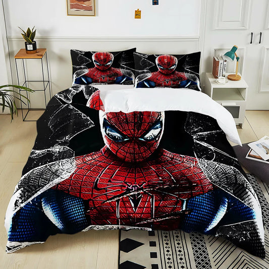 Marvel Spider-Man Print Bedding Set – 3PC Luxury Duvet Cover &amp; Pillowcases for Adults &amp; Kids