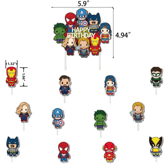 13-Piece Avengers Cake Topper Set – Superhero Birthday Party Cupcake Decorations