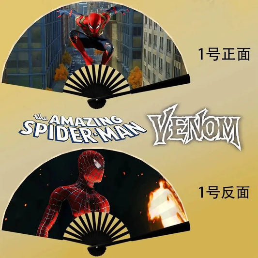 Marvel Spiderman &amp; Iron Man Double-Sided Folding Fan – Waterproof, Tear-Proof Toy for Kids